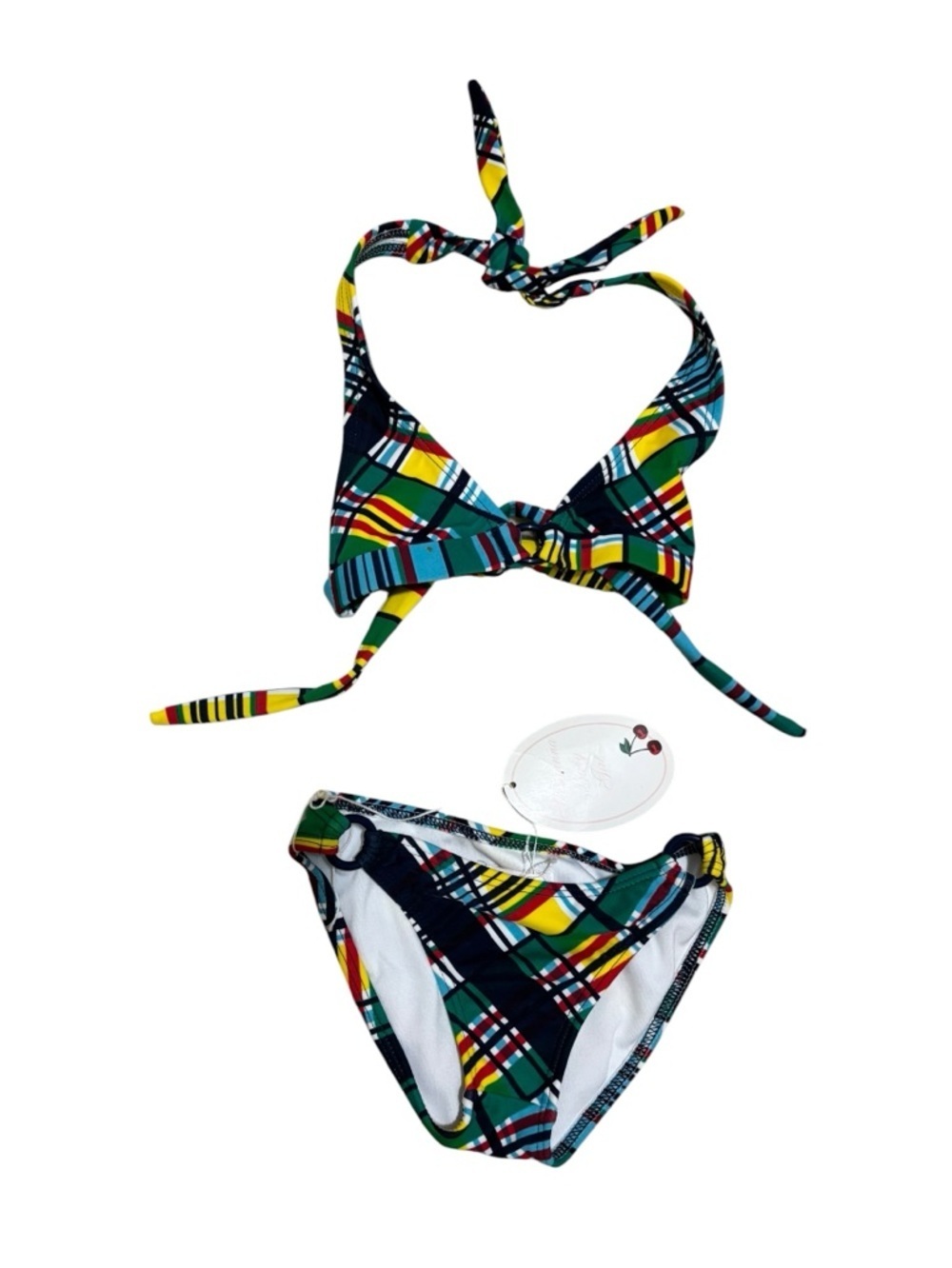 SHOSHANNA KIDS PLAID RING HALTER BIKINI Baby Girl Tropical Plaid Swim set.